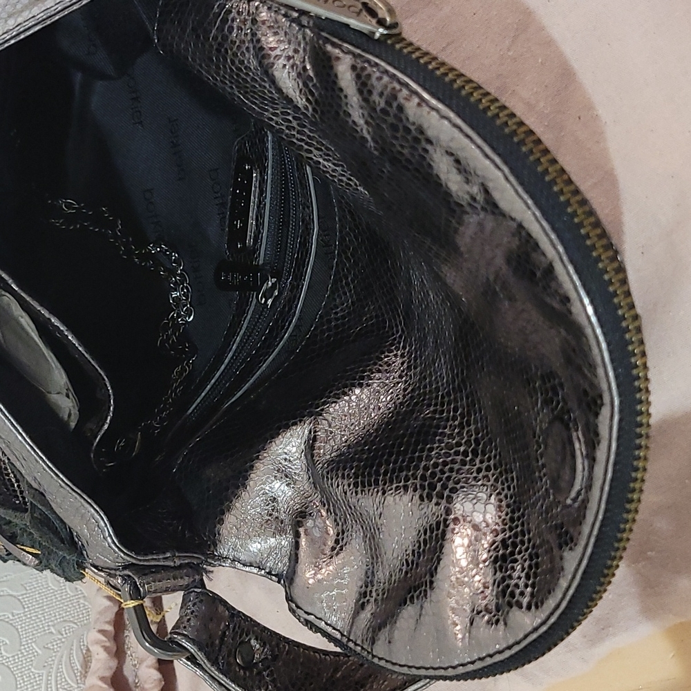 Botkier Snakeskin Metallic Pewter Boho Bag - image 7